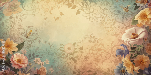 Vintage grunge floral texture background art illustration with a brown decorative flower pattern border frame