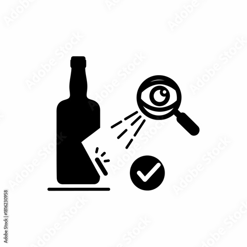 Quality Assurance Icon Inspecting Bottle with Magnifying Glass for Validation