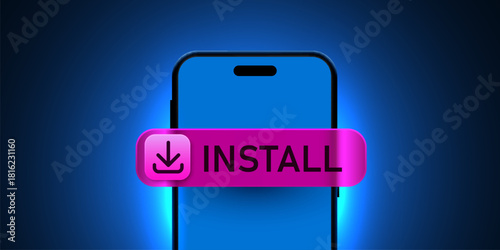 Modern smartphone with a glossy INSTALL button on screen.