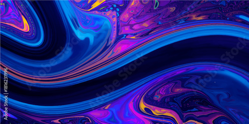 Colorful flowing wave abstraction digital art pattern background with blue light lines