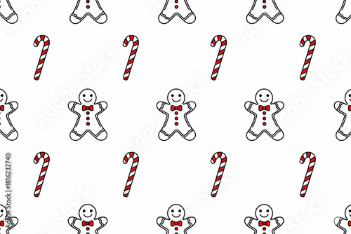 Festive Gingerbread Men and Candy Canes Pattern Design for Holiday Decor, Digital Illustration, Cheerful Atmosphere