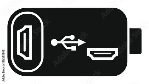 Black and white icon graphic illustrating a usbc to hdmi converter adapter for video output signal transmission.