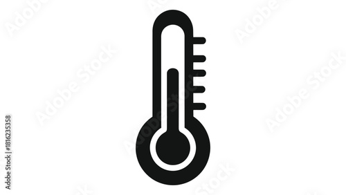 Black and white icon of a smart thermometer with text reading smart thermometers smart temperature reading isolated on w