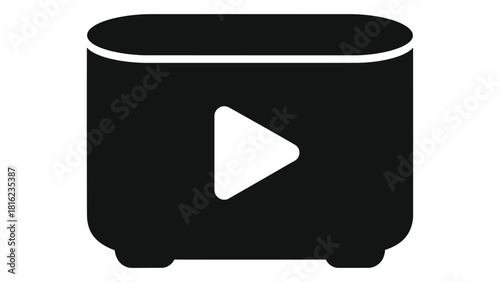 Black and white icon representing a media streaming device with a play button symbol, perfect for digital entertainment