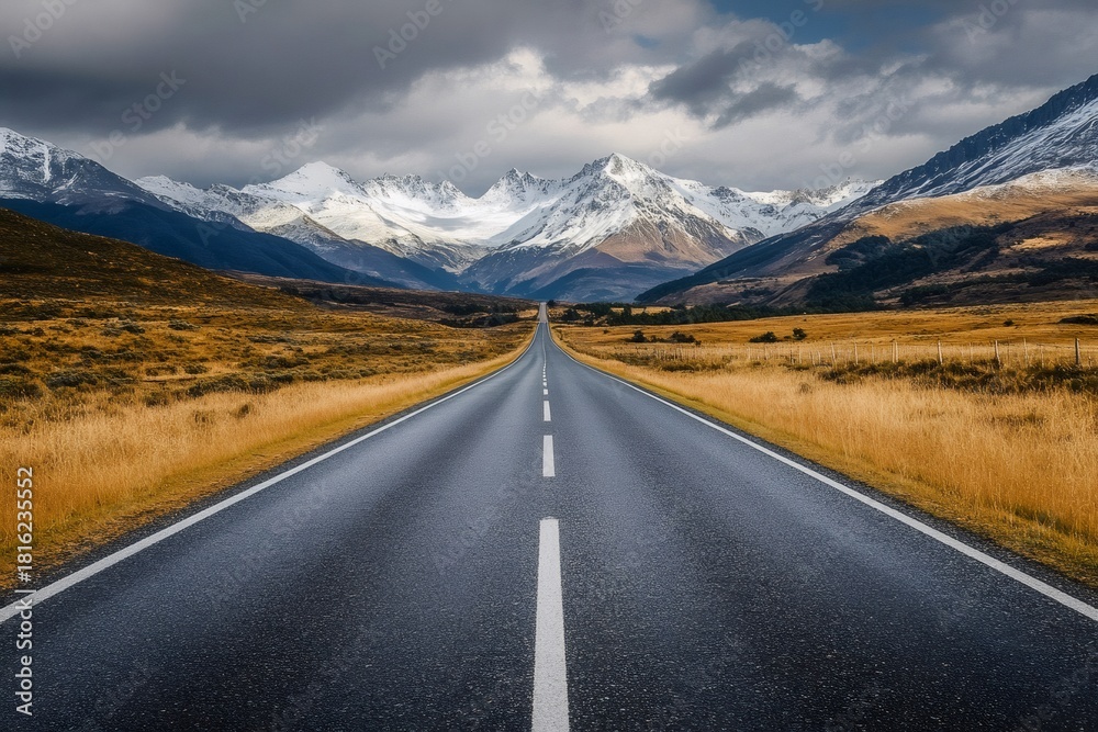 Fototapeta premium Long road traveling through mountains and autumn landscape