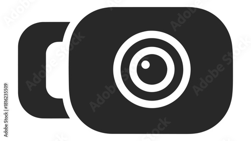 Black and white icon representing a wearable bodymounted camera for recording video or taking pictures.