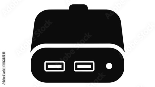 Black silhouette icon of a usb hub with two ports for multiport expansion.