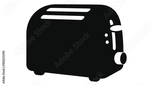 Black silhouette icon of a modern smart toaster with auto heating function, simple graphic design isolated on white back