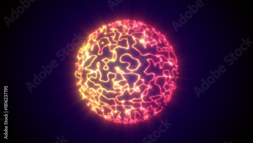 Yellow and pink radiant plasma sphere emitting bright cosmic energy