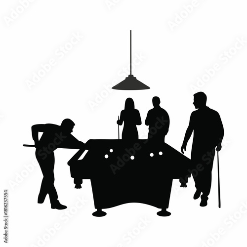 People Playing Billiards Silhouette Vector Illustration