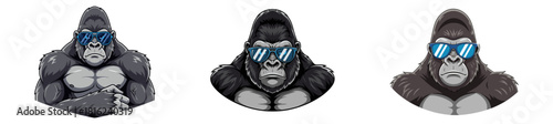 Strong Muscular Gorilla Mascot Face – Powerful Cool Gorilla Head with Sunglasses – Tough Animal Character Illustration