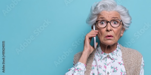Senior woman reacting with shock during phone call