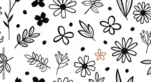 Seamless pattern with hand drawn flowers isolated on white background floral background for textiles, fabrics, wrapping paper, wallpaper, card, invitation