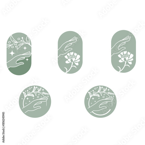 Elegant hand and floral element collection isolated on, perfect for branding, beauty, spa, and wellness designs, offering a touch of nature