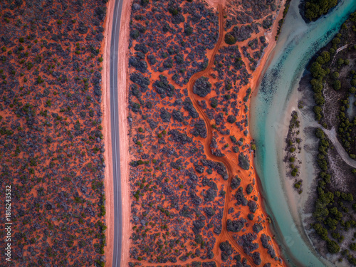 Aerial Shot of Turquoise Water and Coastline in Shark Bay and Monkey Mia