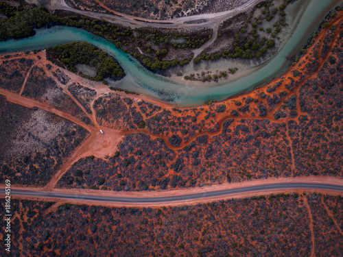 Aerial Shot of Turquoise Water and Coastline in Shark Bay and Monkey Mia