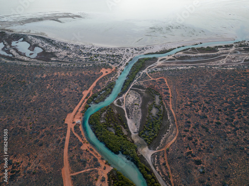 Aerial Shot of Turquoise Water and Coastline in Shark Bay and Monkey Mia