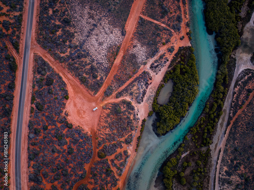 Aerial Shot of Turquoise Water and Coastline in Shark Bay and Monkey Mia