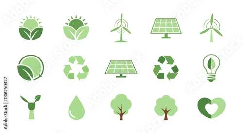 Eco-friendly and Sustainable Living Icons A Collection of Green Energy and Nature Symbols