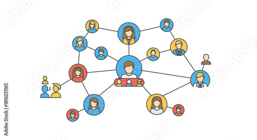Visualization of social connections and hierarchical networking structure displayed with digital