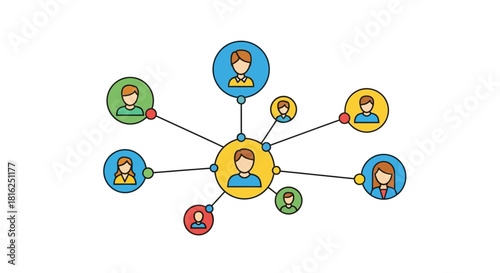 Illustration depicting a networked community showcasing connections and communication flow within