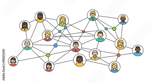 Networked avatars illustrating global connections and interconnected relationships representation