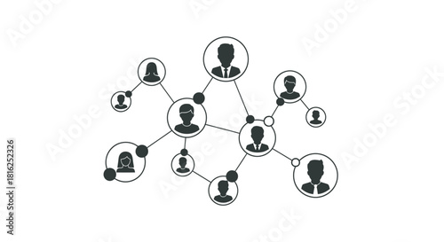 Illustration depicting complex network of connections between people and organizations