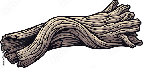Create a big dry old rustic driftwood or wooden stem log vector art with white background.