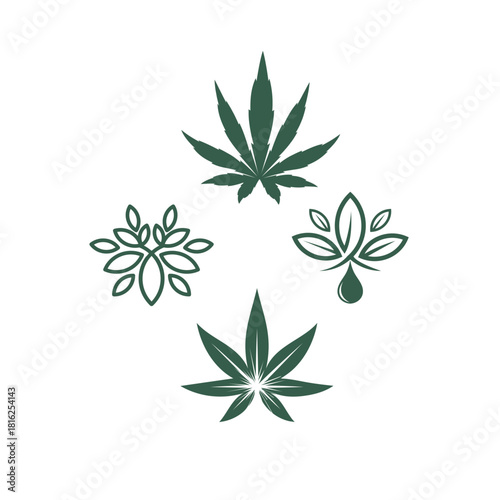 Collection of cannabis leaf icons isolated on, showcasing various designs and styles for use in medical or recreational themes