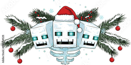 Create a christmas wither snow pine branches vector art with white background.