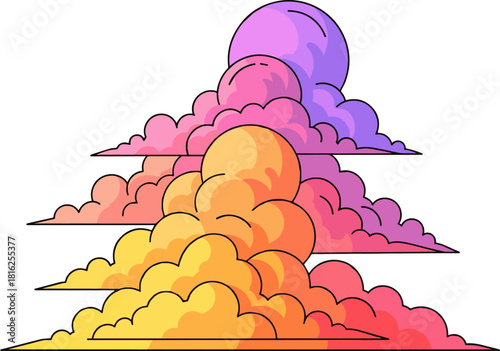 Create a colorful sunset clouds vector art with white background..