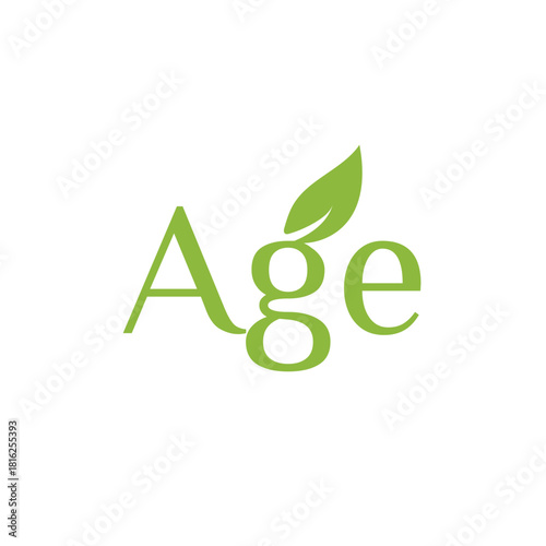 Age word with green leaf isolated on is a symbol of growth, renewal, and longevity, representing the natural process of getting older