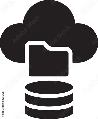 Cloud database icon showing online data storage and server management in bold solid vector style.