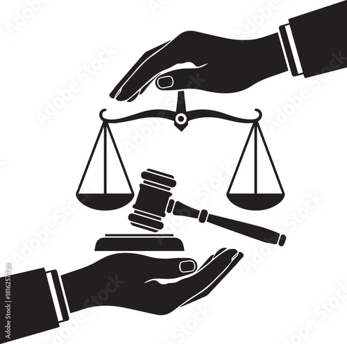 Human rights symbolism hands hold scales of justice gavel representing law and equality