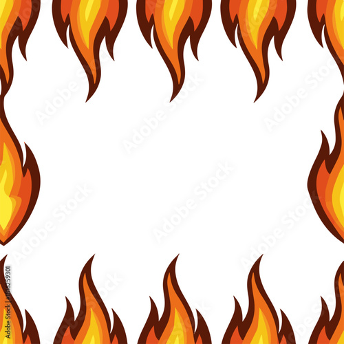 Create a orange hot fire frame border vector art with white background.