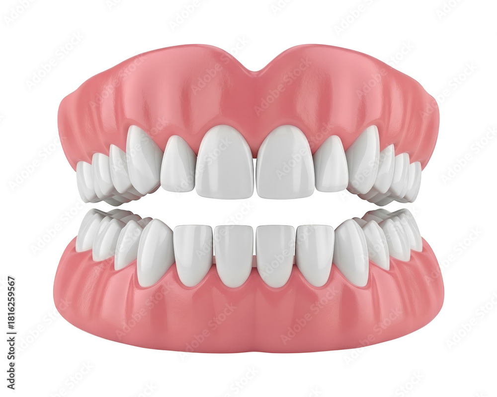 Fototapeta premium Realistic upper and lower dental arch showing perfect white teeth alignment