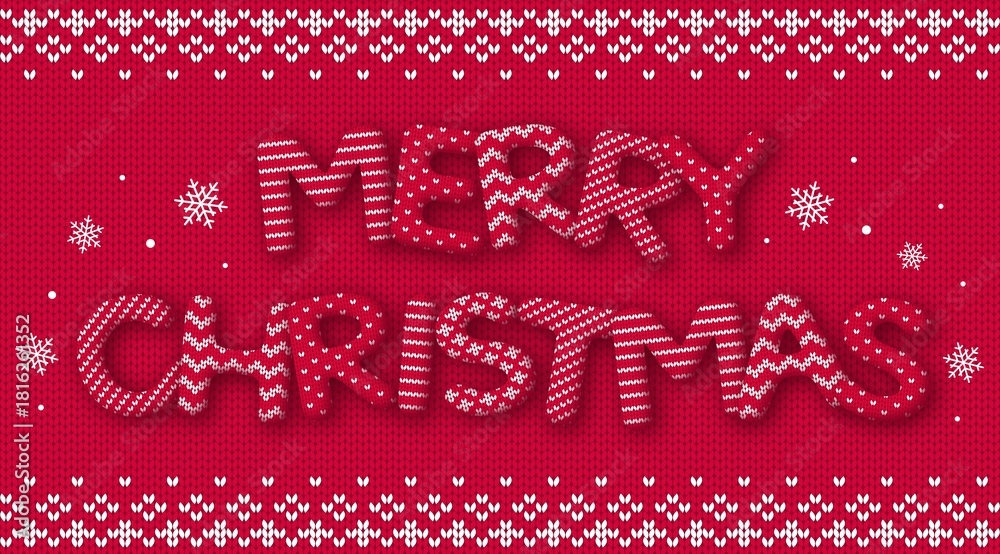 Naklejka premium Red knitted christmas card. Winter background