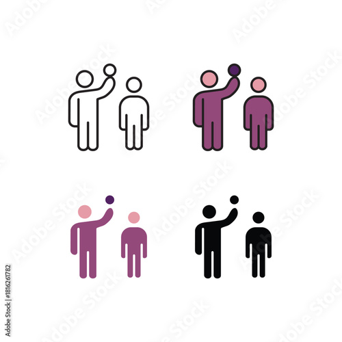 Two people high-five icon set in line, flat, color line, and solid styles. Perfect for teamwork, success, celebration, collaboration, and social interaction visuals in apps, web, and branding.