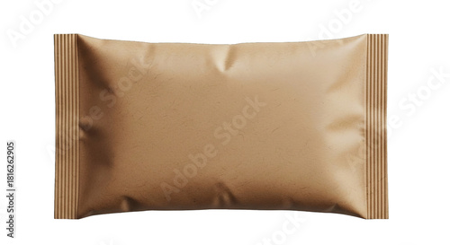 An isolated brown paper pouch displays a minimalist aesthetic against a dark background.