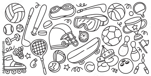 Sports element doodle drawing vector illustration