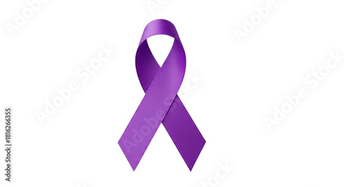 Elegant purple awareness ribbon rendered against a stark black backdrop conveys hope and support.