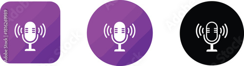 microphone icons vector, audio wave symbols, voice recording design, podcast app graphics, sound interface elements, cad drawing flat vector illustration