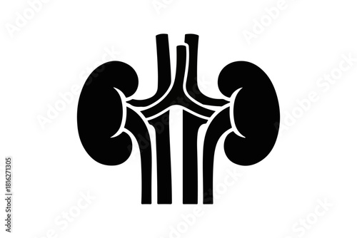 Minimalist black silhouette icon of the human kidney organs, a clean vector design representing the urinary and renal system for medical concepts