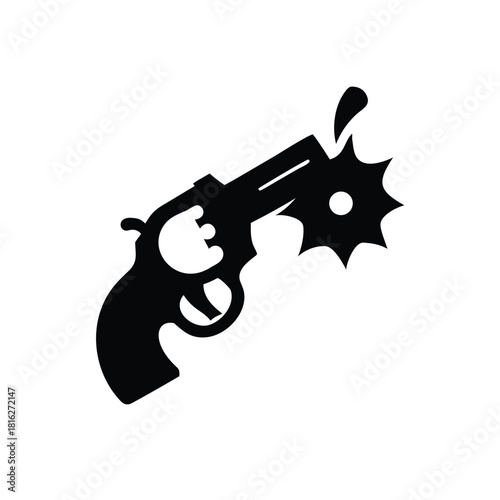 Stylized Black Revolver Firing Action Impact