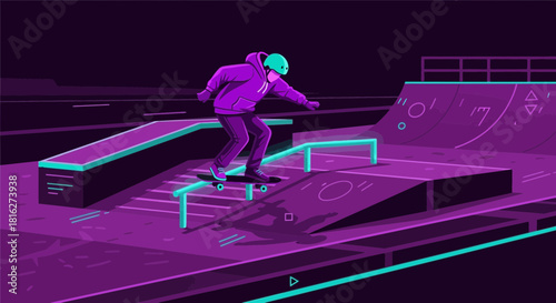 Vibrant Skateboarding Scene with Bold Colors and Geometric Designs creating a great scene