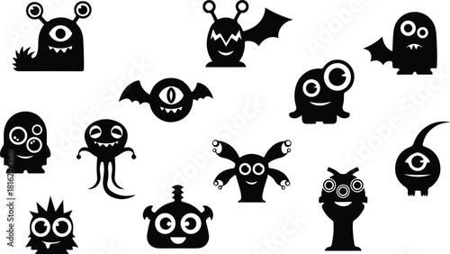 Collection of Fun and Friendly Monster Silhouettes Characters