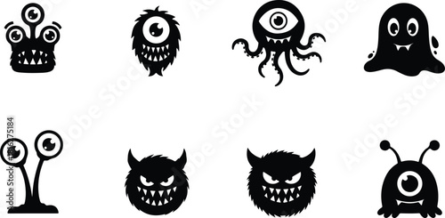 Cute and spooky monster cartoon characters illustration set
