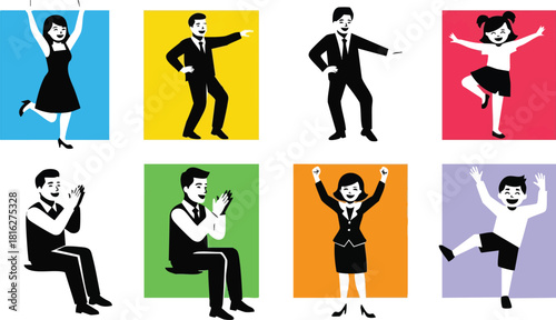 Diverse people dancing and celebrating colorful background vector illustration happy joyful energetic