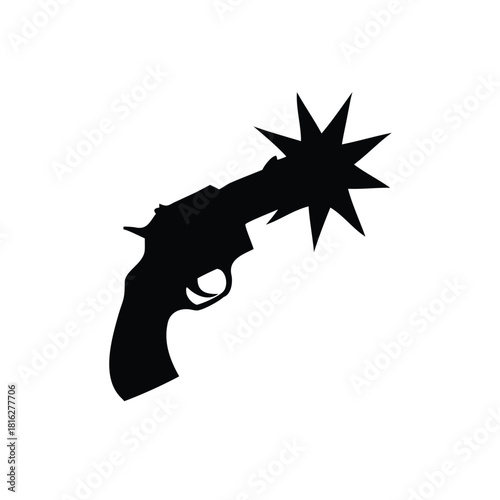 Silhouette of a handgun with muzzle flash