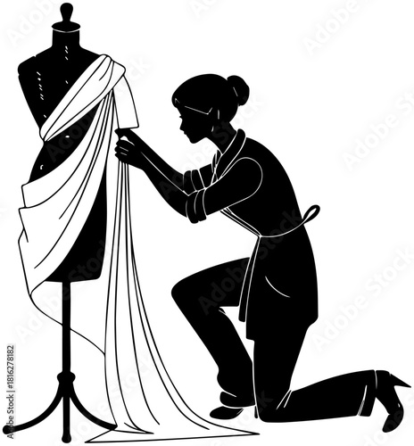 Fashion Designer Draping Fabric Silhouette